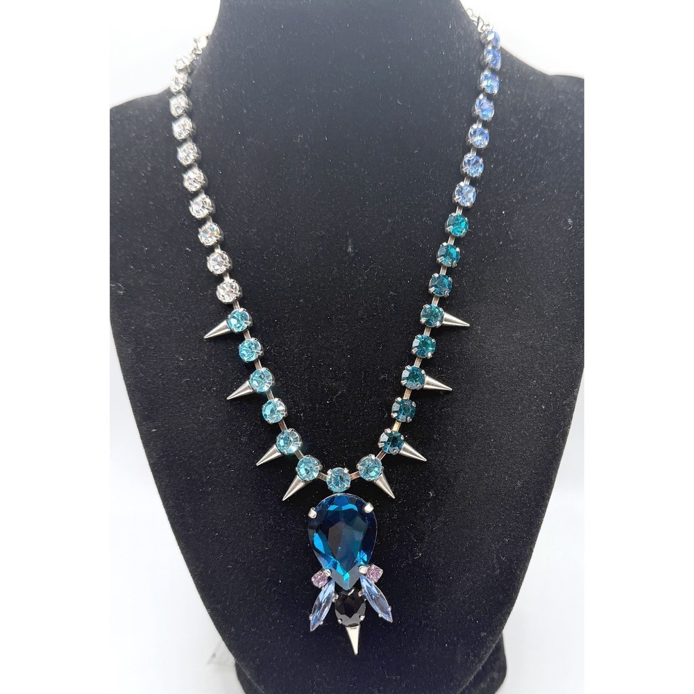 Statement Blue Aqua Clear Crystal Rhinestone Spik… - image 1